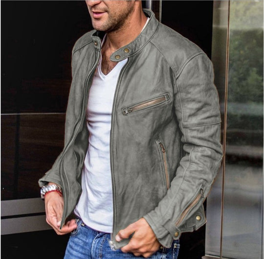 Herren Biker-Lederjacke aus gewaschenem Vollleder mit Stehkragen Nord Taschen