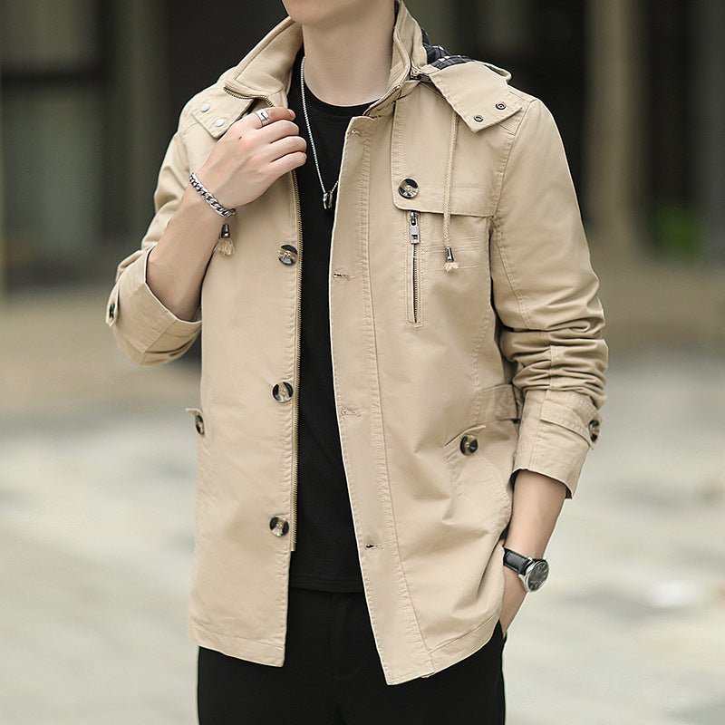 Herren leichter Canvas-Fieldparka mit Kapuze, Brustreißverschluss und verstellbaren Taillenlaschen Nord Taschen