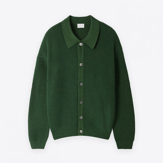 Unisex Grobgerippte Strickjacke mit Hemdkragen und durchgehender Knopfleiste Nord Taschen