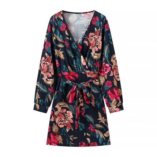 Damen Wickel‑Minikleid mit floralem Alloverprint, V‑Ausschnitt und Taillenband Nord Taschen