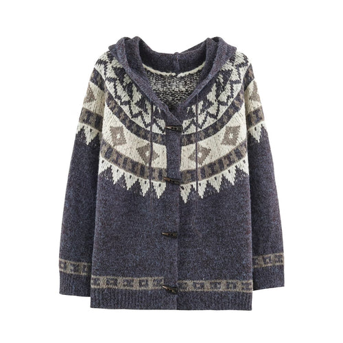 Damen Kapuzen-Strickjacke im Norwegerstil mit Knebelverschlüssen Nord Taschen