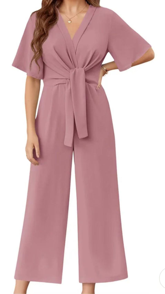 Damen eleganter Jumpsuit mit tiefem V-Ausschnitt und Poncho-Ärmeln