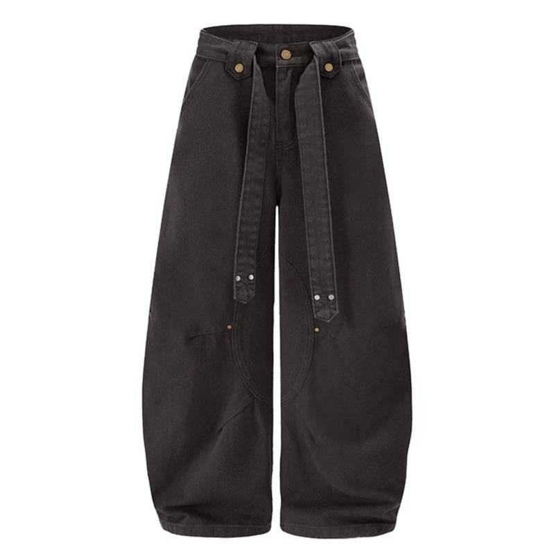 Damen Extraweite High‑Waist Palazzo‑Hose mit dekorativem Knie‑Patch, Bindegürtel und Culotte‑Schnitt Nord Taschen