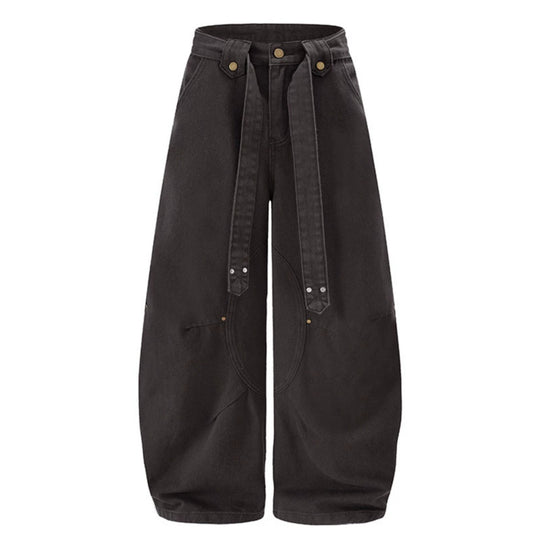 Damen Extraweite High‑Waist Palazzo‑Hose mit dekorativem Knie‑Patch, Bindegürtel und Culotte‑Schnitt Nord Taschen