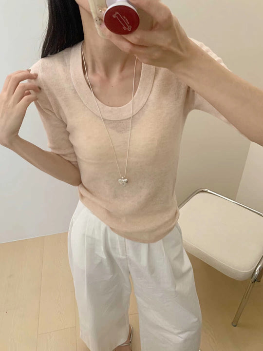 Damen Feines Feinstrick-Shirt mit tiefem Rundhals und dreiviertel Ärmeln Nord Taschen