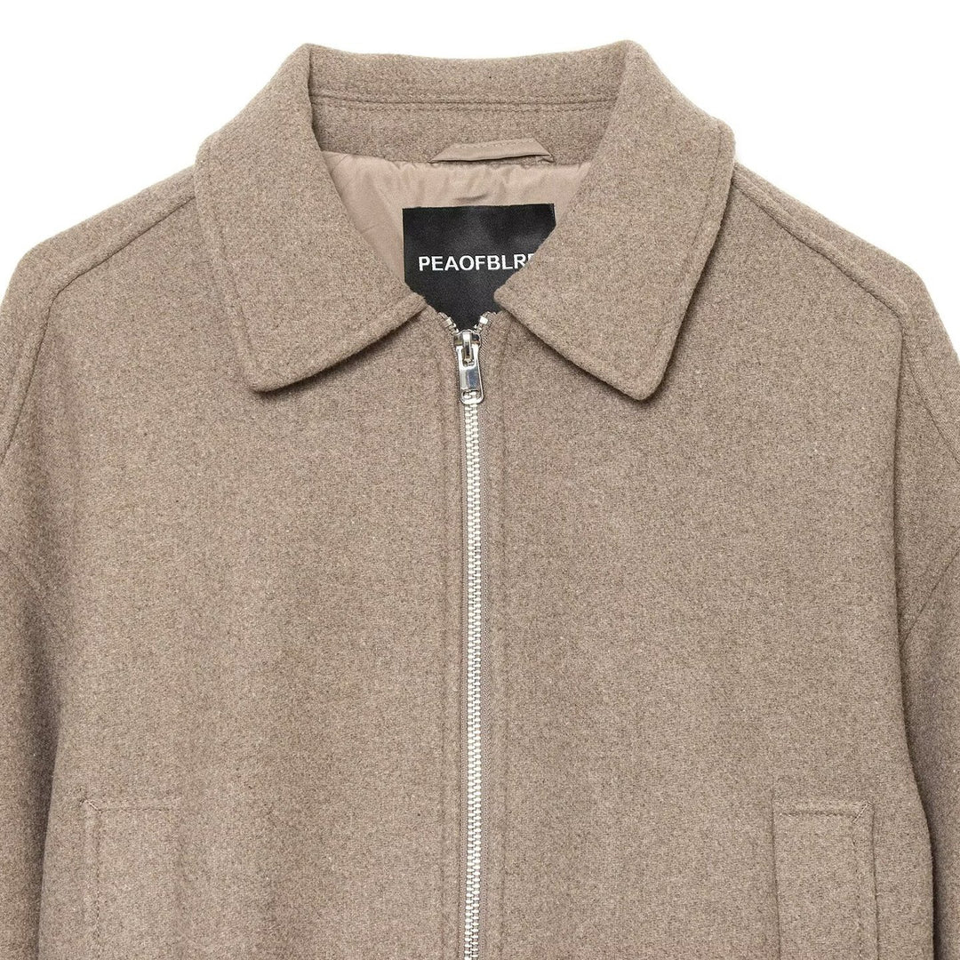 Damen Kurze Wollmix-Jacke mit Frontreißverschluss und Kordelzugsaum Nord Taschen