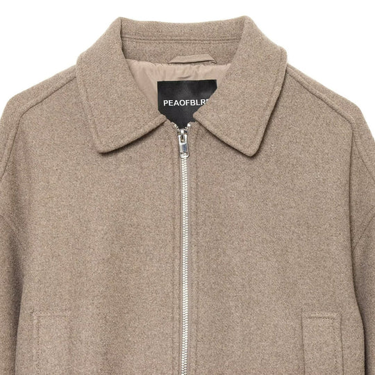 Damen Kurze Wollmix-Jacke mit Frontreißverschluss und Kordelzugsaum Nord Taschen