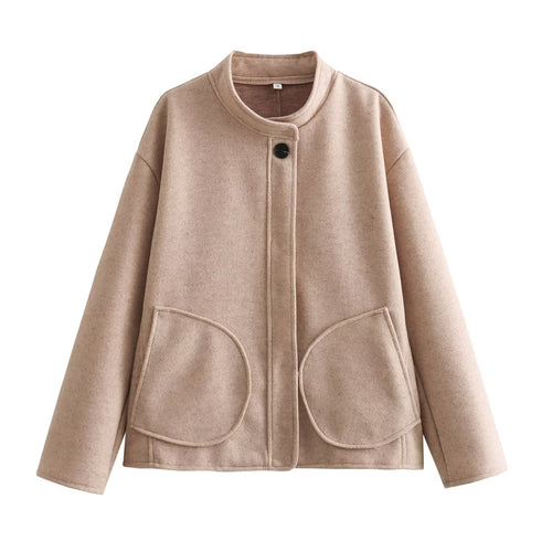 Damen Kurzjacke im Wollmix mit Rundhals, Oversize‑Passform und großen aufgesetzten Taschen Nord Taschen