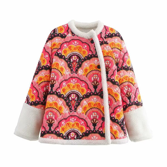 Damen gesteppte Jacke mit Teddyfutter und retro-inspiriertem Allover-Print Nord Taschen