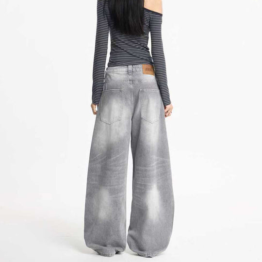 Damen Ultraweite Bodenlange Denim-Palazzohose mit tiefem Schritt und Vintage-Fade Nord Taschen