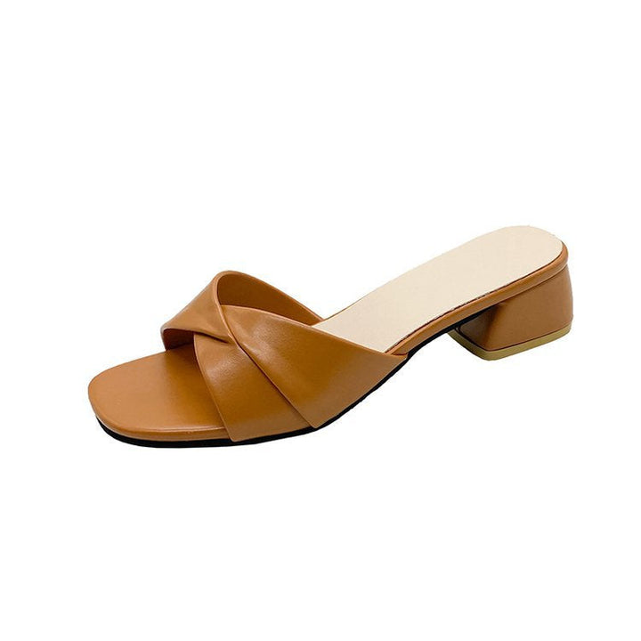Damen elegante Mules mit gekreuzten Riemen und Blockabsatz
