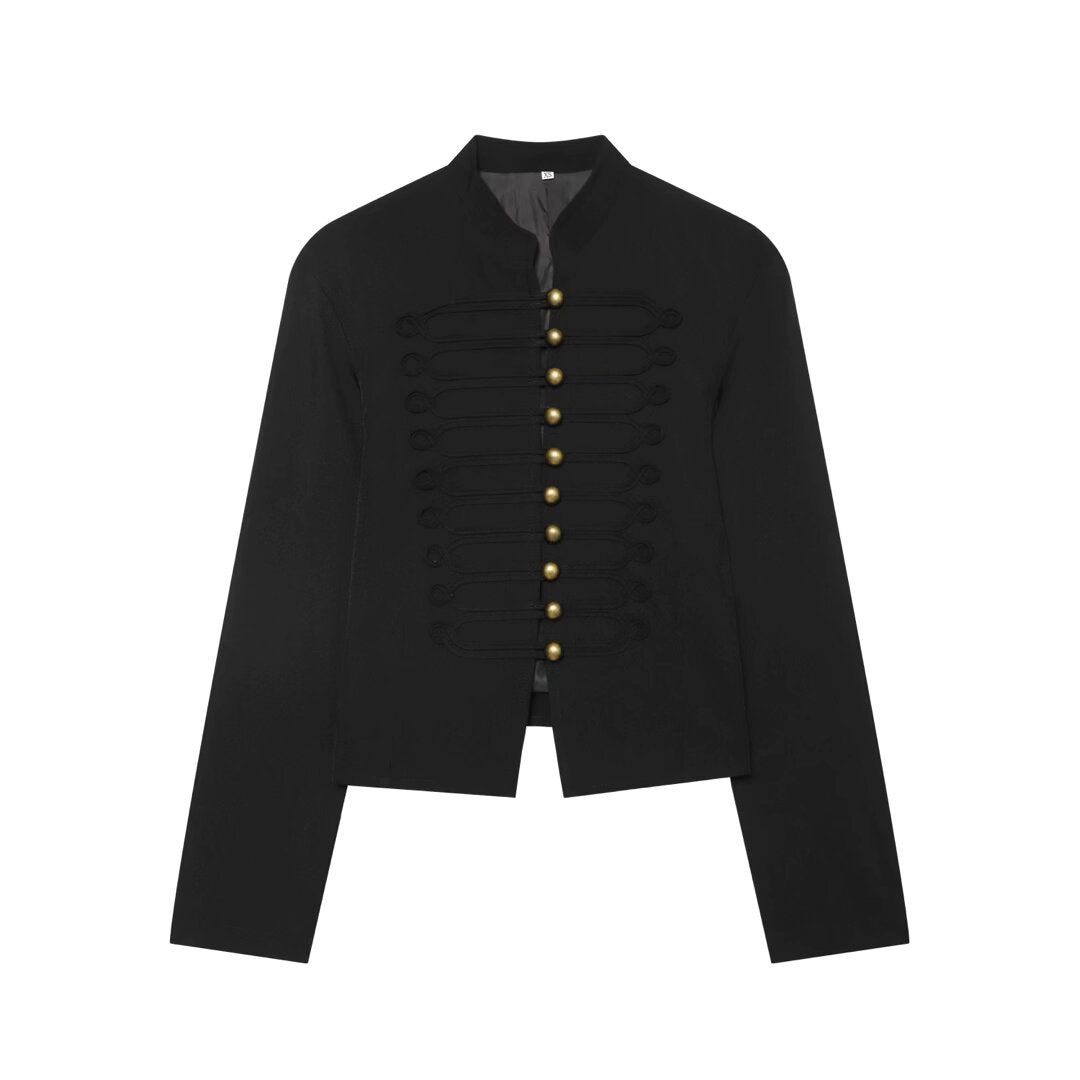 Damen Militärisch inspirierte Kurzjacke mit Stehkragen und dekorativer Kordelborte Nord Taschen
