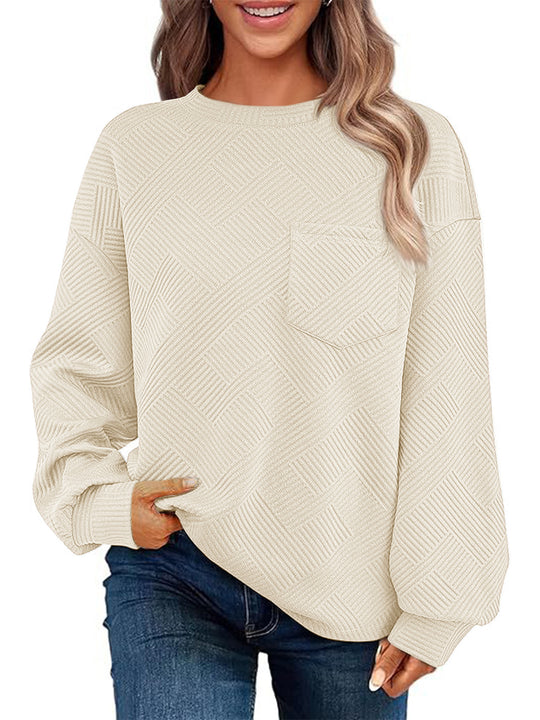 Damen Oversize Strukturstrick-Pullover mit Brusttasche Nord Taschen