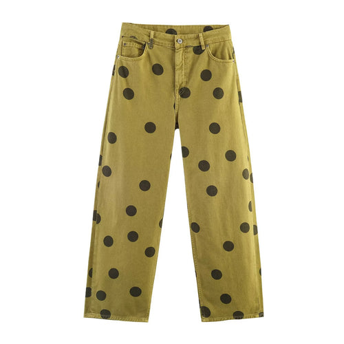 Damen High‑Waist‑Hose mit weitem Bein, geradem Schnitt und Punktmuster Nord Taschen
