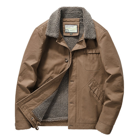 Herren gefütterte Canvas-Arbeitsjacke mit Sherpa‑Innenfutter und Hemdkragen Nord Taschen
