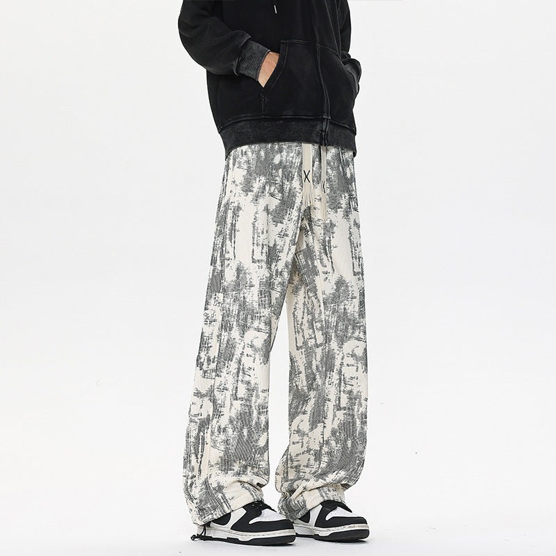 Herren Weit geschnittene Loungehose mit abstraktem Allover‑Print, elastischem Bund und Tunnelzug Nord Taschen