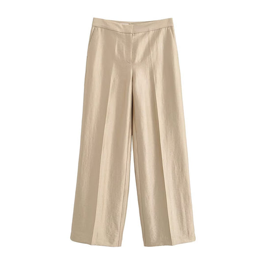 Damen Weite Highwaist-Hose mit Bügelfalte und fließender Satinoptik Nord Taschen