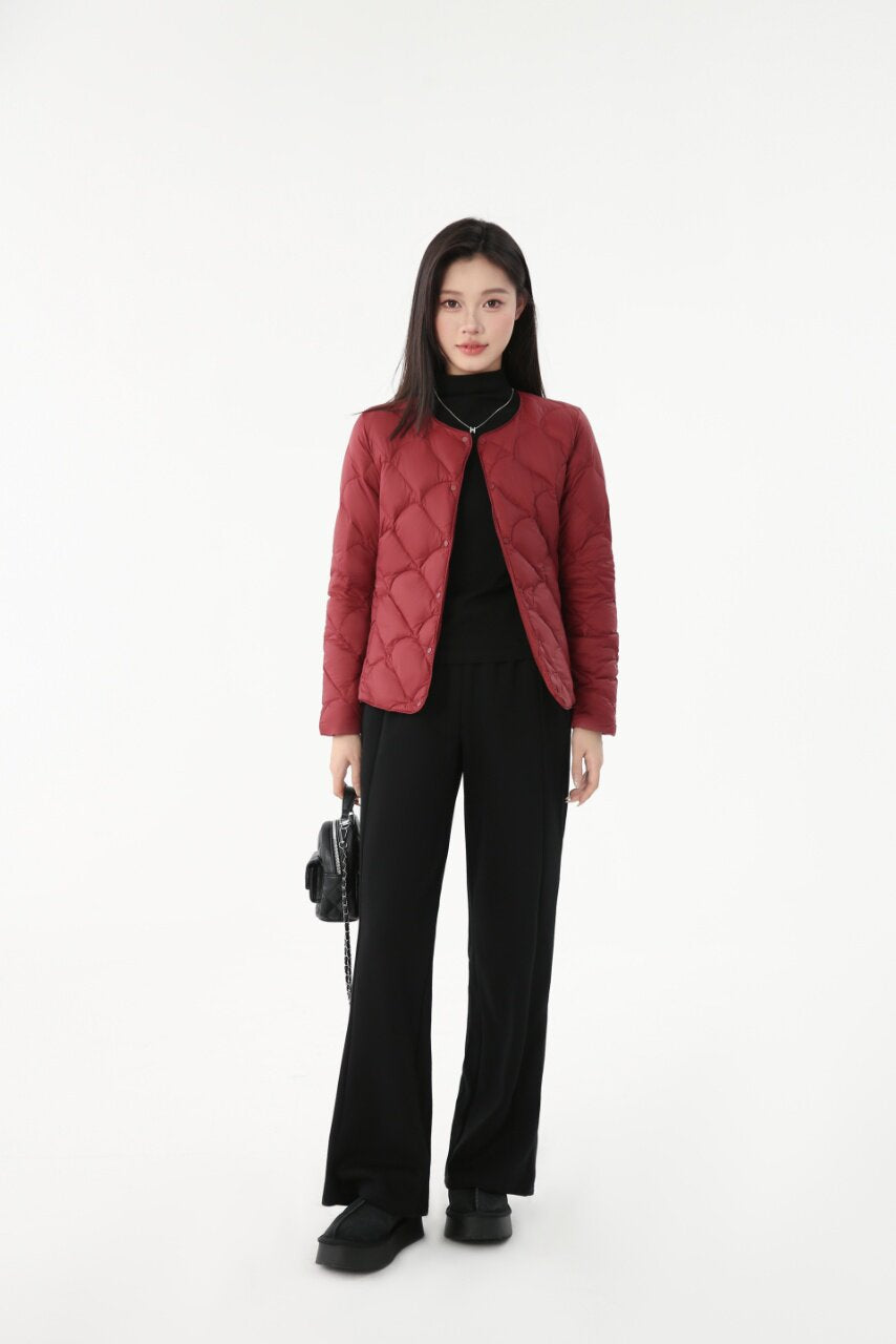 Damen leichte gesteppte Kurzjacke mit rundem Ausschnitt und Muschelsteppung Nord Taschen