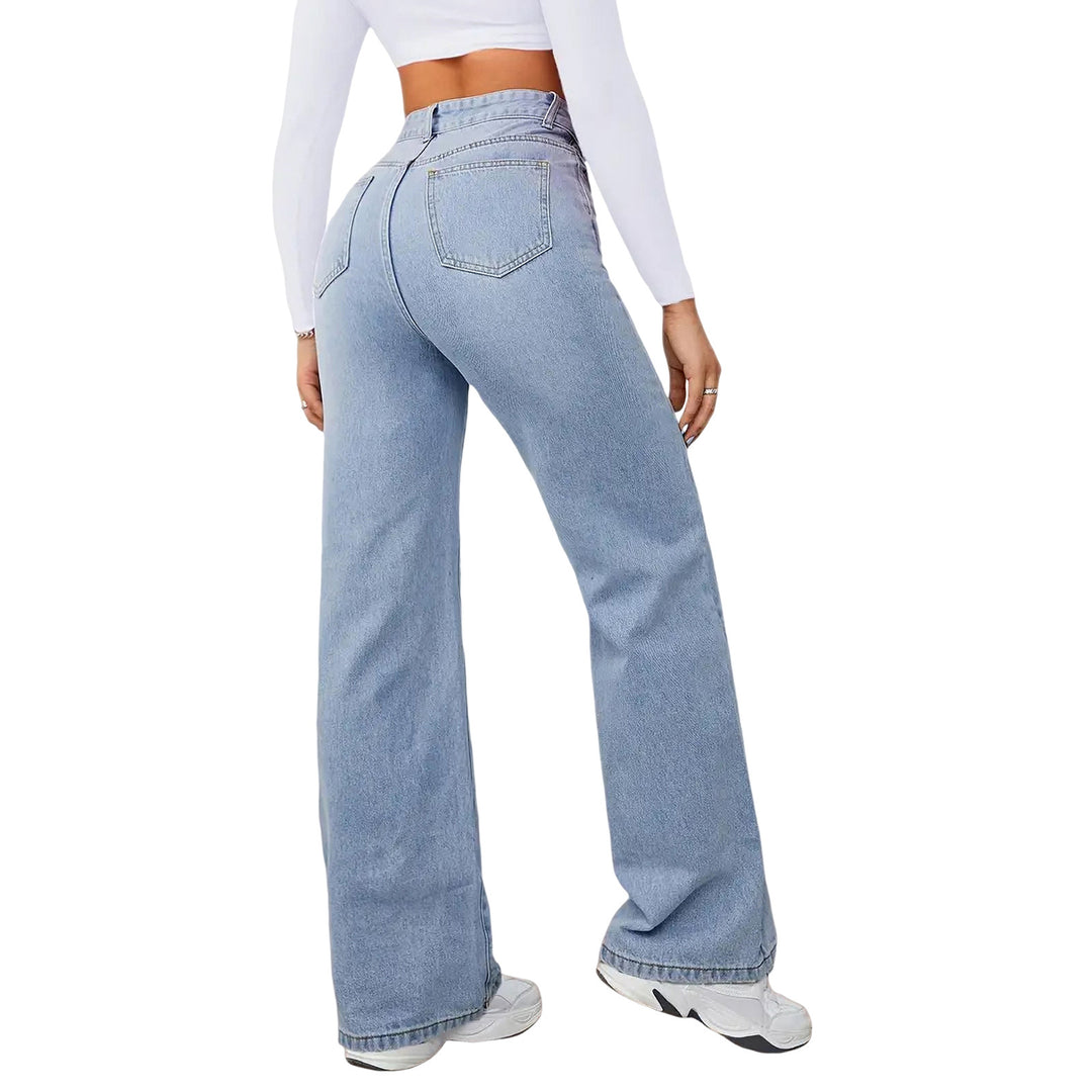 Damen High-Waist Weite-Jeans mit geradem Bein Nord Taschen