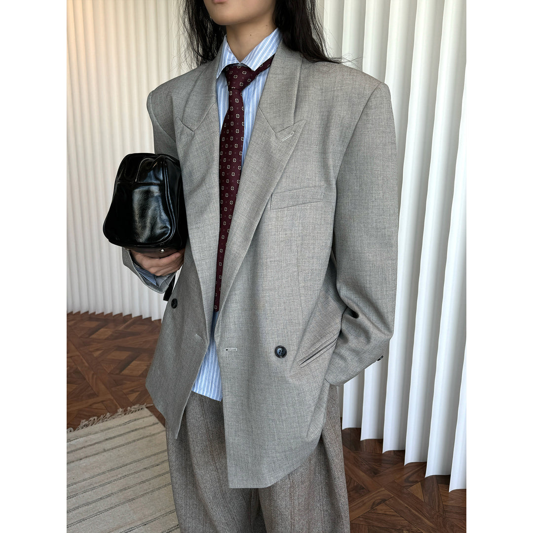Damen Oversized zweireihiges Sakko mit strukturierter Schulter und langem Schnitt Nord Taschen
