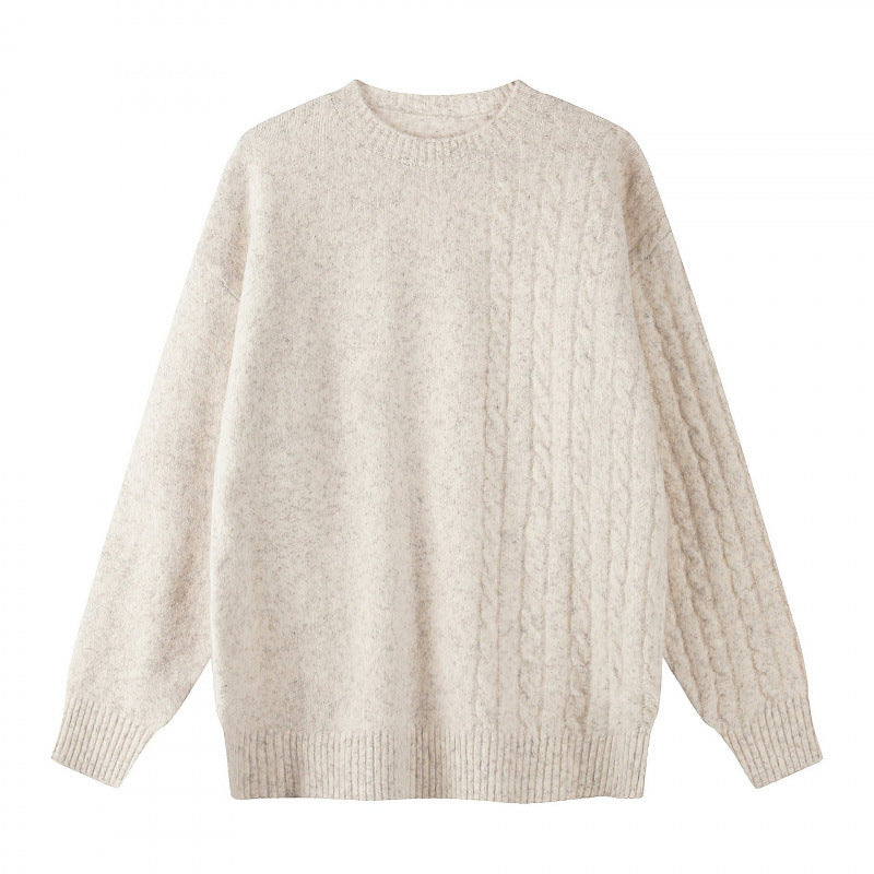 Unisex Oversize Feinstrickpullover mit Zopfmuster-Detail und Rundhalsausschnitt Nord Taschen