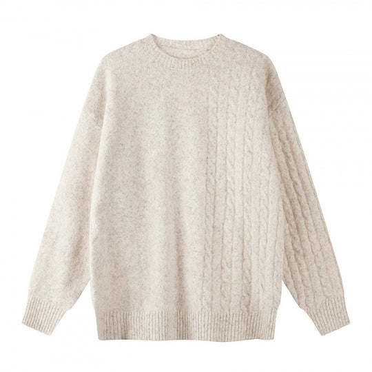 Unisex Oversize Feinstrickpullover mit Zopfmuster-Detail und Rundhalsausschnitt Nord Taschen