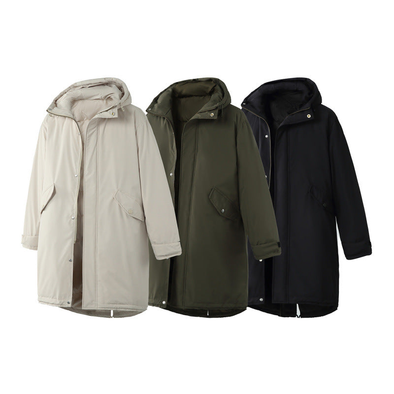 Unisex Wattierter langer Parka im Boxy-Cut mit Kapuze und Tunnelzugsaum Nord Taschen