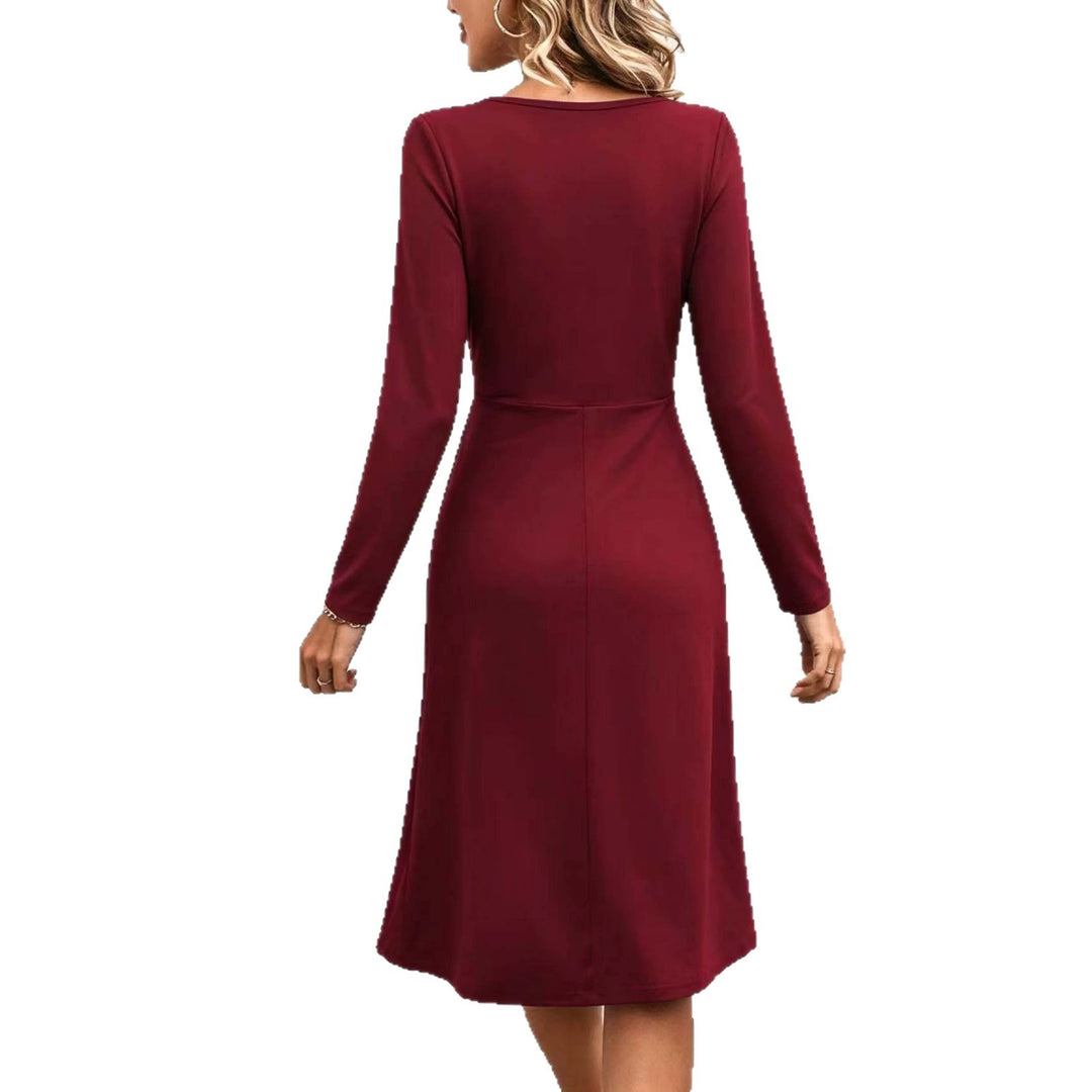 Damen Wickel-Midikleid mit V-Ausschnitt und taillierter Drapierung Nord Taschen