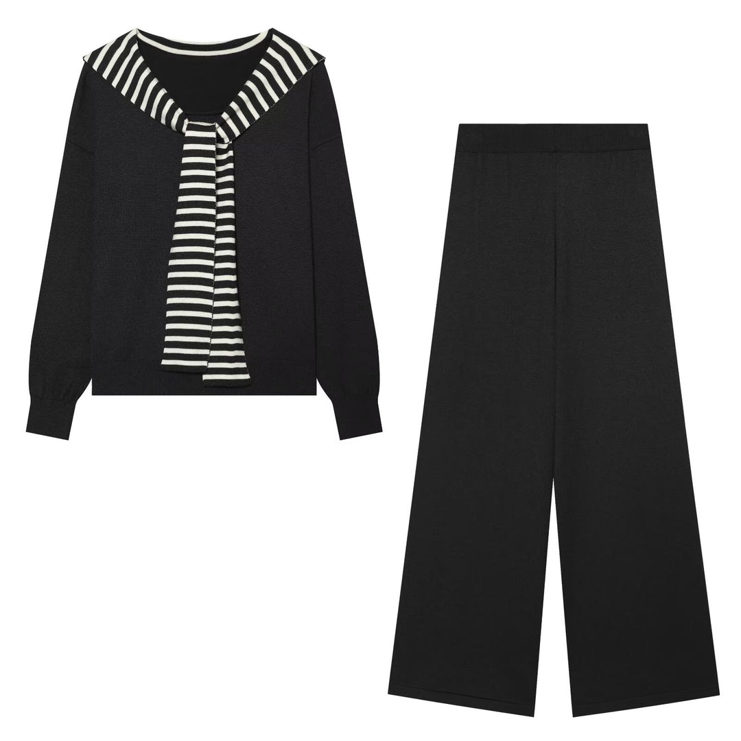 Damen Strick-Lounge-Set mit maritimen Schal-Detail und hoher Taille Nord Taschen