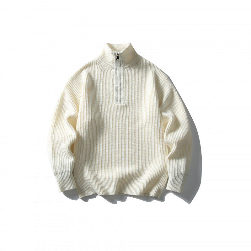 Unisex Strukturierter Halbzip-Strickpullover mit hohem Stehkragen und geripptem Rippstrick Nord Taschen
