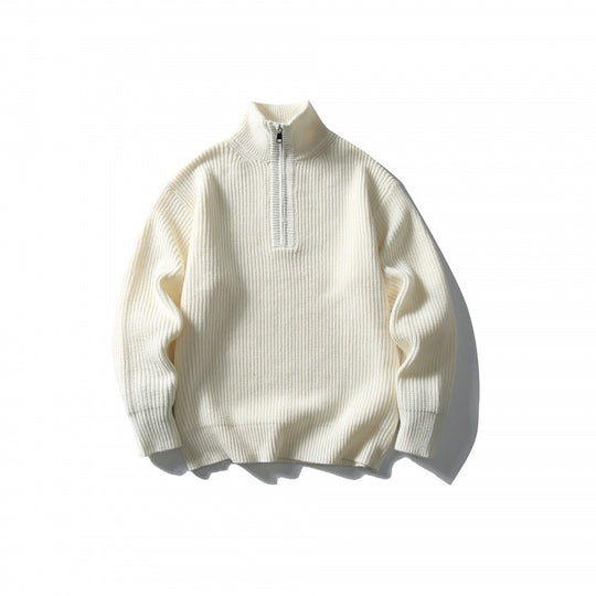Unisex Strukturierter Halbzip-Strickpullover mit hohem Stehkragen und geripptem Rippstrick Nord Taschen