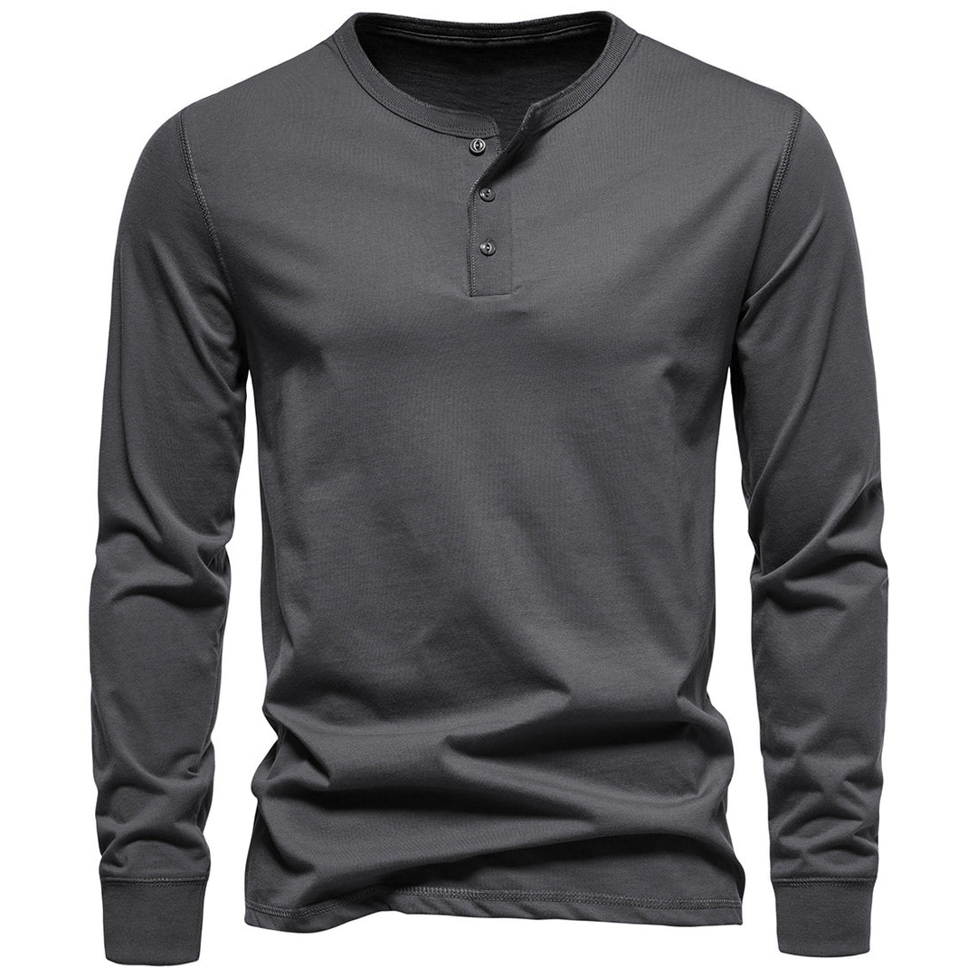 Herren Langärmliges Henley‑Shirt aus Baumwollmix mit dreifacher Knopfleiste und schmaler Silhouette Nord Taschen