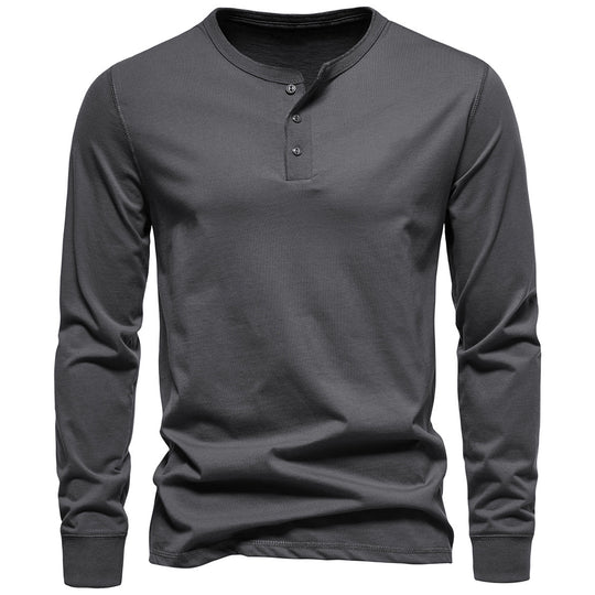 Herren Langärmliges Henley‑Shirt aus Baumwollmix mit dreifacher Knopfleiste und schmaler Silhouette Nord Taschen