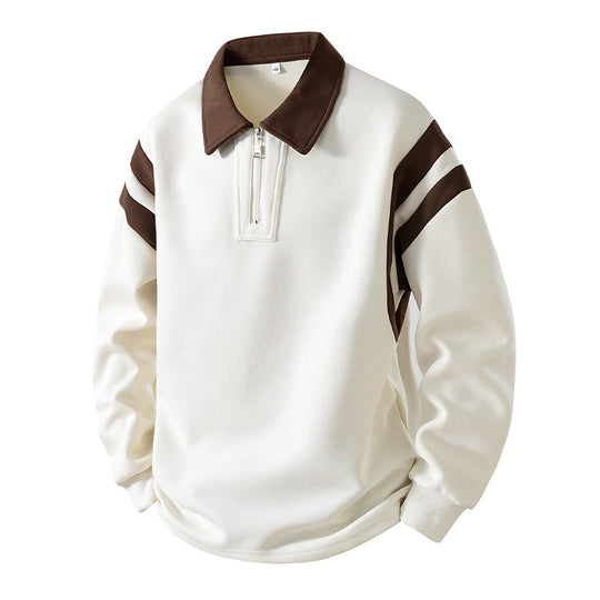 Herren Retro-Sportliches Rugby-Pulli mit halbhohem Reißverschluss und kontrastierendem Hemdkragen Nord Taschen