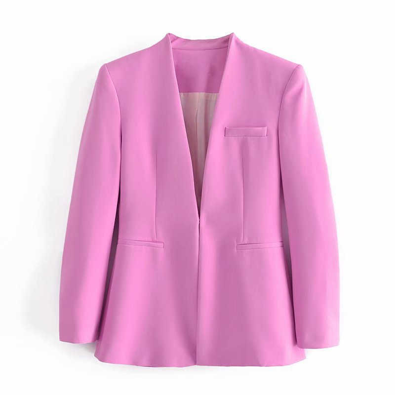Damen Taillierter Blazer ohne Revers mit offener Front und Paspeltaschen Nord Taschen