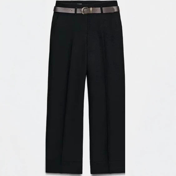 Damen Weite High‑Waist Palazzohose mit vertikalem Streifenmuster und elastischem Bund Nord Taschen