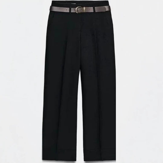 Damen Weite High‑Waist Palazzohose mit vertikalem Streifenmuster und elastischem Bund Nord Taschen