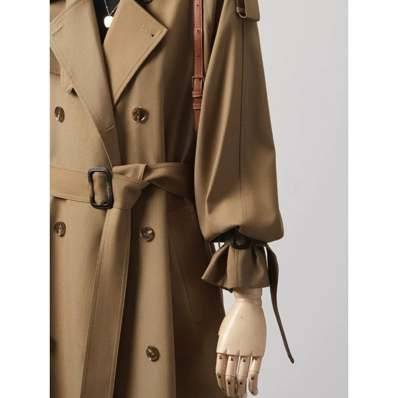 Damen Doppelreihiger Trenchcoat mit Taillengürtel und Ballonärmeln Nord Taschen