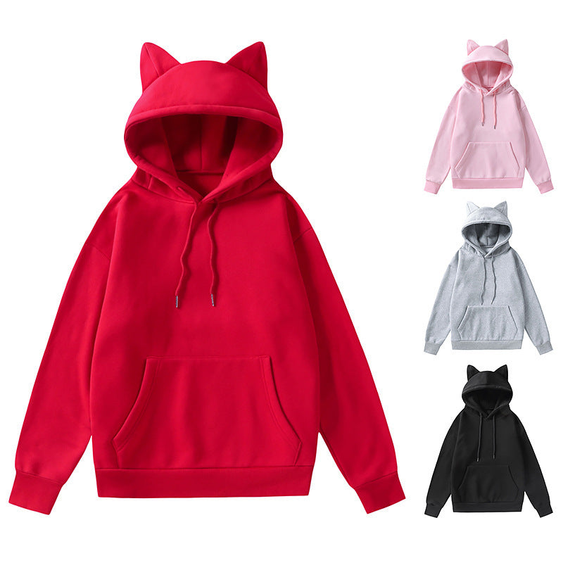 Damen Kapuzenpullover mit Katzenohren oversized Sweatshirt mit Kängurutasche und Kordelzug Nord Taschen