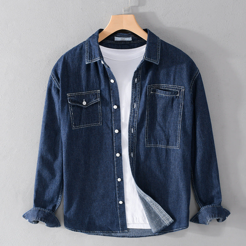 Herren Jeans-Overshirt im Worker-Stil mit doppelten Brusttaschen und kontrastierenden Ziernähten Nord Taschen