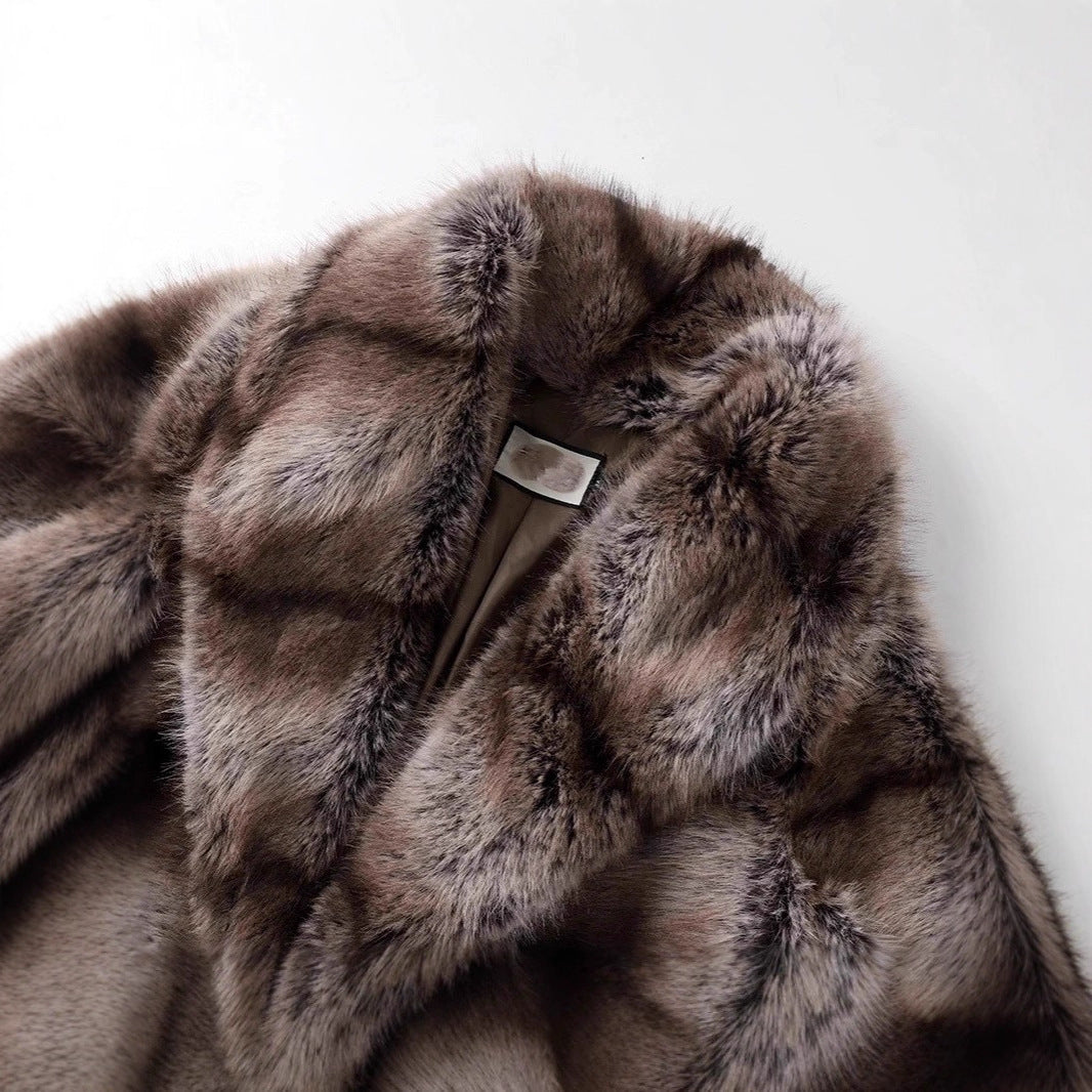 Damen Luxuriöser Oversize-Kunstpelzmantel mit Kapuze und satiniertem Futter Nord Taschen