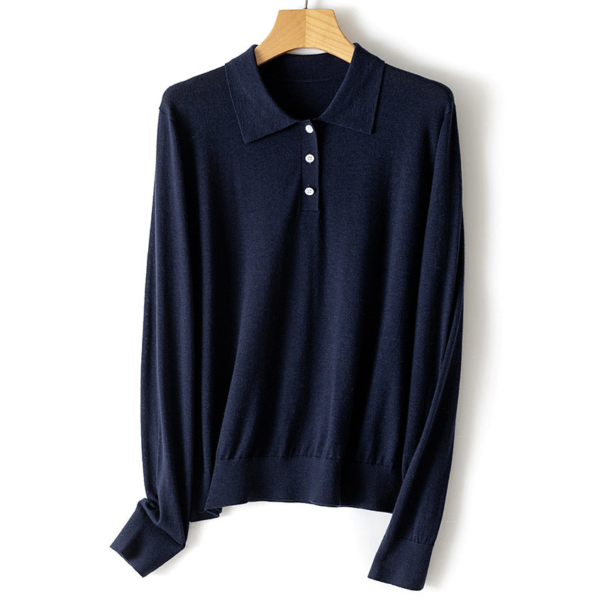 Damen Feinstrick-Polopullover mit Knopfleiste, leichtem Fall und Rippbündchen Nord Taschen