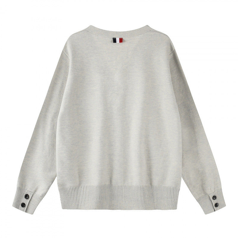 Unisex Oversize V‑Neck Strickcardigan mit Knopfleiste und Seitendruckknöpfen Nord Taschen