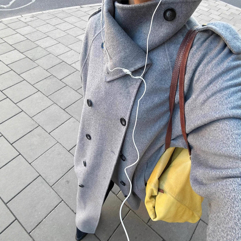 Damen Oversize Mantel aus Wollmix mit hohem Stehkragen und asymmetrischer Knopfleiste Nord Taschen