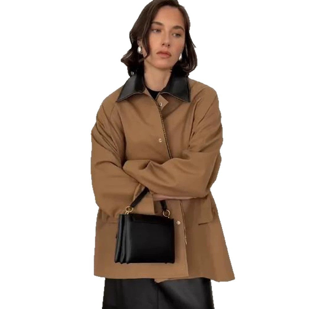 Damen Oversize utilitarische Jacke mit großen Pattentaschen und Kontrastkragen Nord Taschen