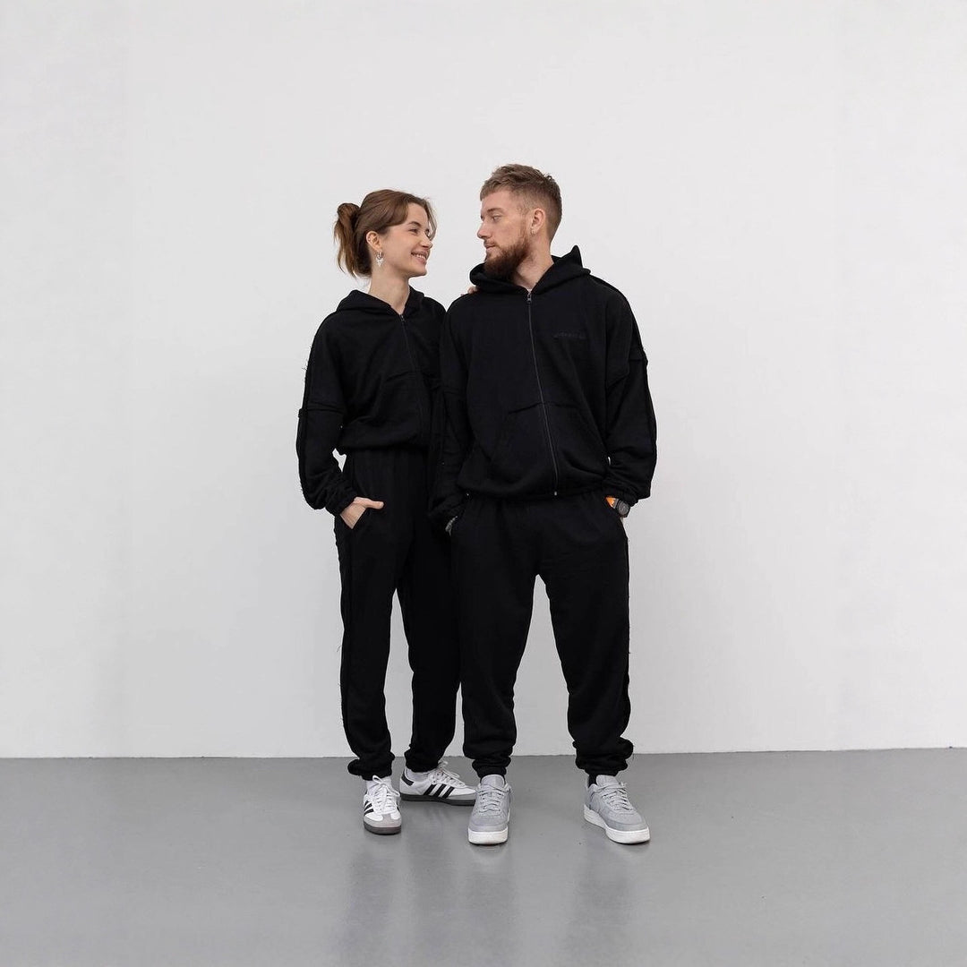 Unisex Oversize Hoodie-Set aus weichem Fleece mit Reißverschluss und Jogginghose Nord Taschen