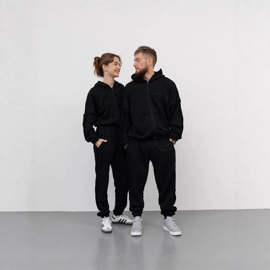 Unisex Oversize Hoodie-Set aus weichem Fleece mit Reißverschluss und Jogginghose Nord Taschen