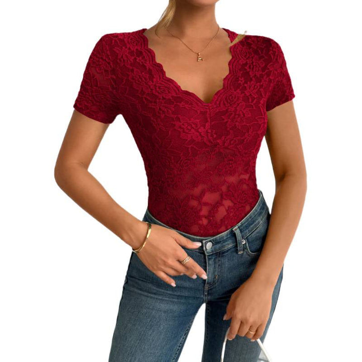 Damen Spitzen-Bodysuit mit dekorativem V-Ausschnitt