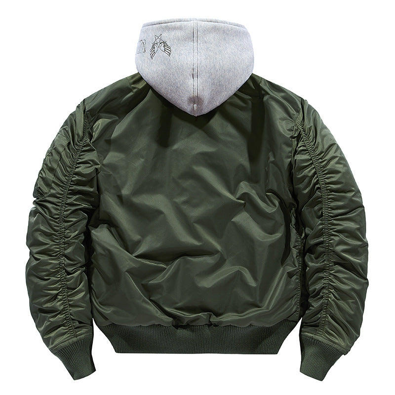 Herren Pilot-Bomberjacke mit abnehmbarem Kapuzen-Doppellayer, wattierter Thermofütterung und Ärmeltasche Nord Taschen