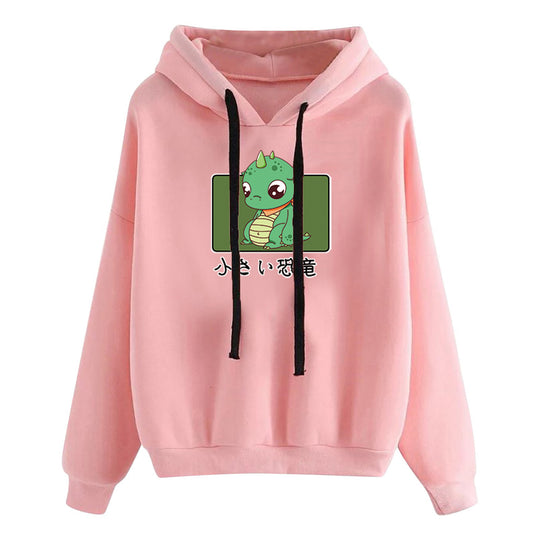 Damen nan kurz geschnittener Cropped-Kapuzenpullover mit niedlicher Frosch-Illustration und verstellbarer Kapuze Nord Taschen